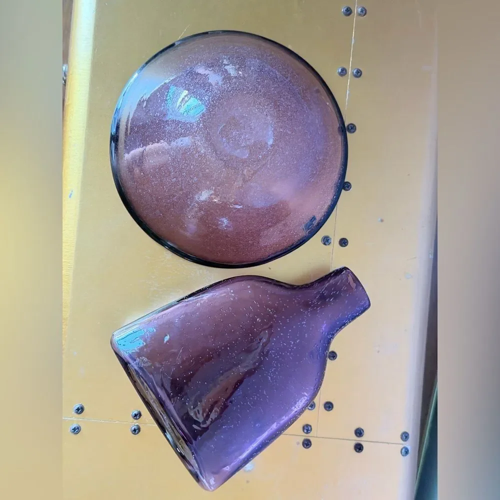 Purple Glass Vase and Bowl Set